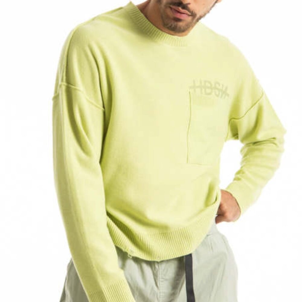 Hudson Wool Crewneck Distressed Sweater - Lime - S